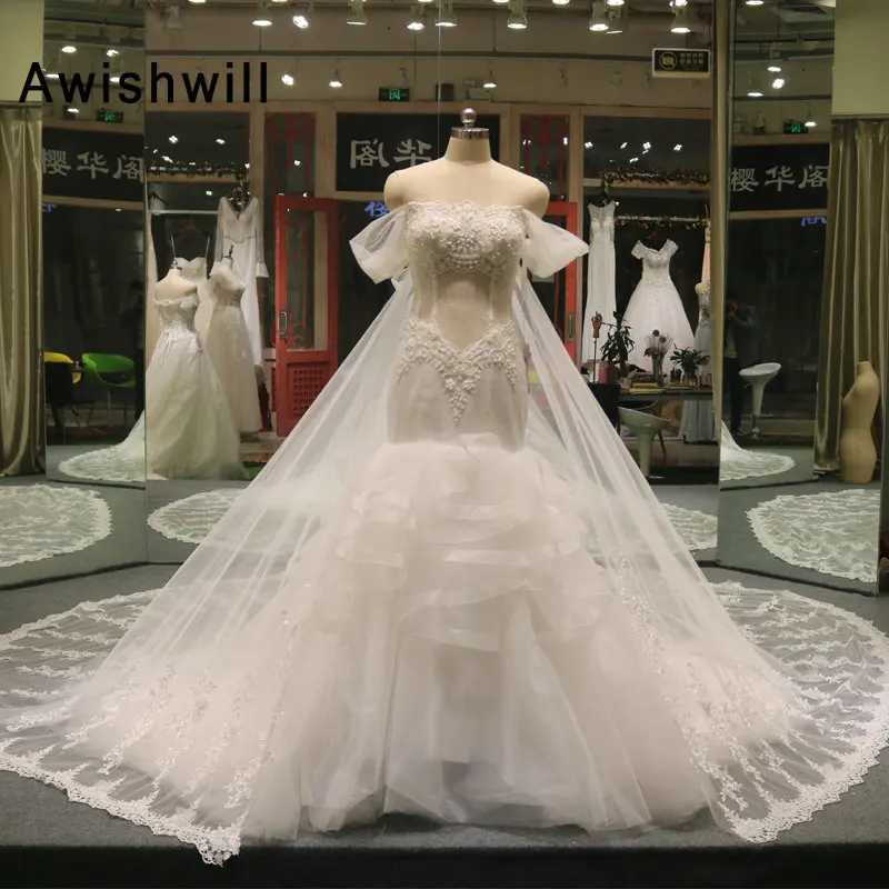 

2019 Mermaid Wedding Dresses With Detachable Train Off The Shoulder Vestido De Noiva Lace Up Bride Bridal Dress Gown Princess
