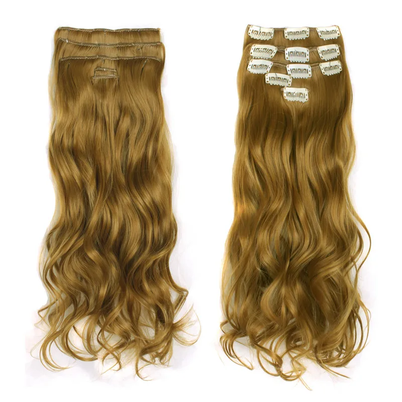 MapofBeauty 1" 20" длинные волнистые черные, коричневые, золотые волосы для наращивания, кудрявые волосы на заколках, цельные синтетические волосы, термостойкие шиньоны - Цвет: #2