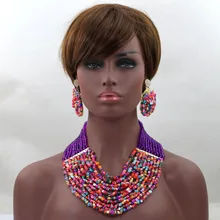Amazing Pink Multicolor Wedding Beads Necklace Drop Earrings Set Purple Bridal Party Necklace Wedding Guests Free shipping WD134