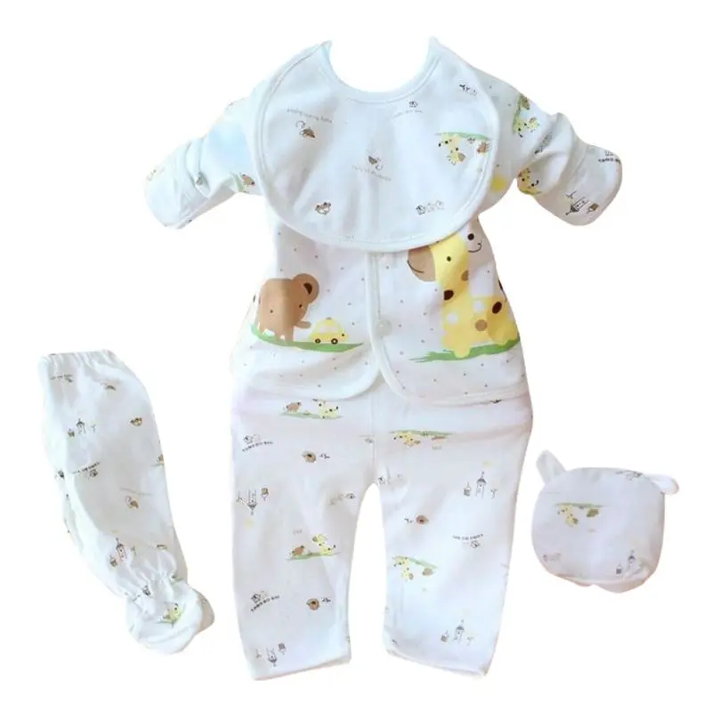 5Pcs Newborn Infant Baby Girl Boy Shirt+Pants Hat+Bid Set Outfits Clothes 0-3M