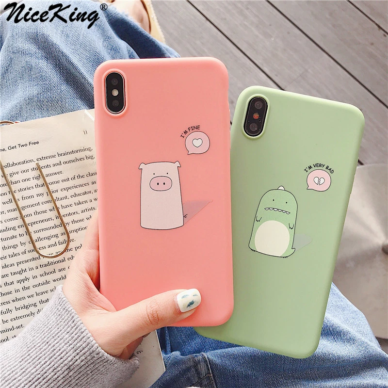 

Niceking Cute Dinosaur Pig Case For iPhone 6 6S 7 8 Plus Case For iPhone X XR XS MAX Soft TPU Silicone Back Cover Case Capa