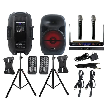 

STARAUDIO 2Pcs 2500W PA 15" Powered DJ Active RGB Light Speakers Stage Stands 2CH UHF IR Wireless Handheld Microphone SCS-15RGB