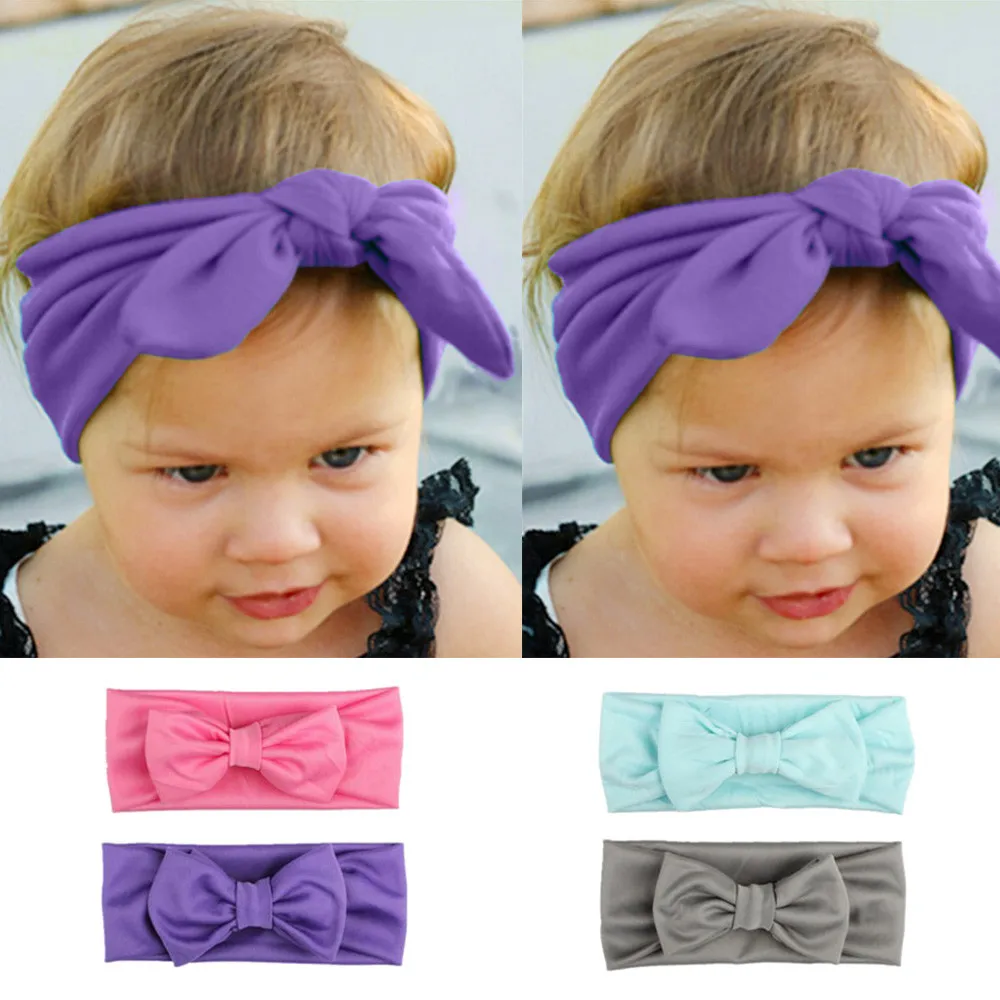 Elastic cottonBaby Kids Girls Rabbit Bow Ear Hairband Headband Turbanhigh quality Beautiful Knot Head Wraps | Детская одежда и