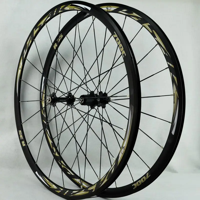 700C колеса из сплава космическое дорожное колесо для велосипеда V тормозная алюминиевая колесная колесо колеса велосипеда диски герметичные подшипники плоские спицы 12sp - Цвет: R35 black hub gray