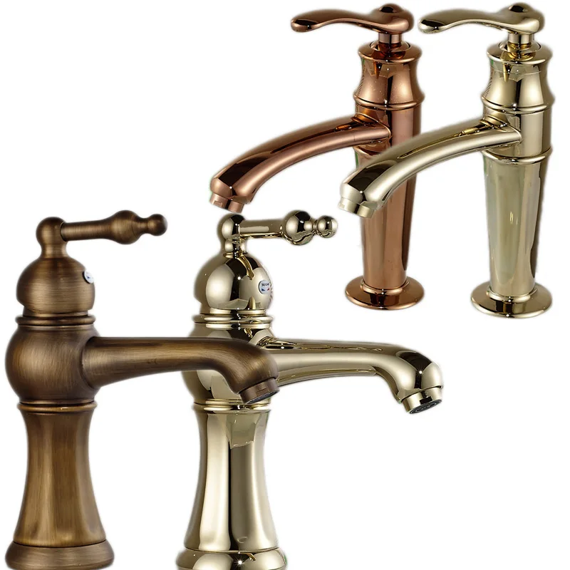 Free Shipping Gold Hot and Cold Water Basin Mixer Tap Single Handle hole Bathroom Vessel Sink