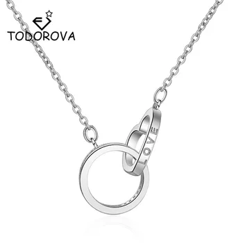 

Todorova Double Circle Interlock CZ Cubic Zircon Necklaces for Women Jewelry Round Heart Infinity Pendant Necklace