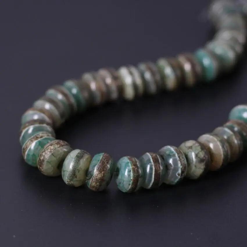 

2Strands/Lot,Green Vintag Crack Tibetan Onxy One Line Dzi Rondelle Spacer Abacus Beads Wholesale,DIY Bracelet Jewelry Making