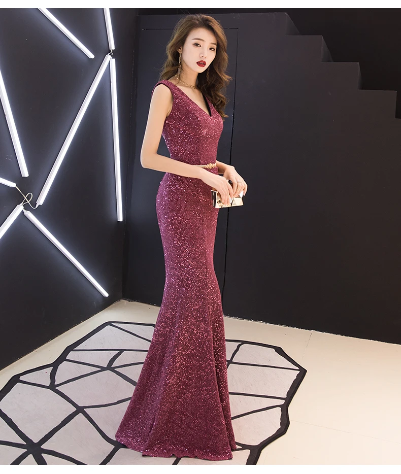 Weiyin вечернее платье длинное Сверкающее 2019 Новое v-образный вырез женское элегантное платье с пайетками Русалка вечернее платье WY977