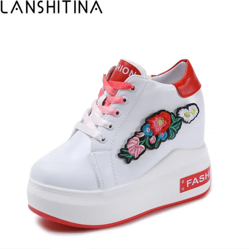 

New Winter Ankle Boots High Heels Platform Leather Woman Boots Wedge Sneakers Women Vintage Embroidery Footwear Vulcanize Shoes