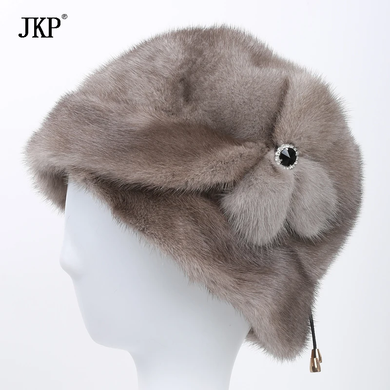 Шапка из натурального меха норки для женщин, зимняя женская шапка skullies, защита для ушей, высокое качество, сохраняющая тепло, шапки в русском стиле