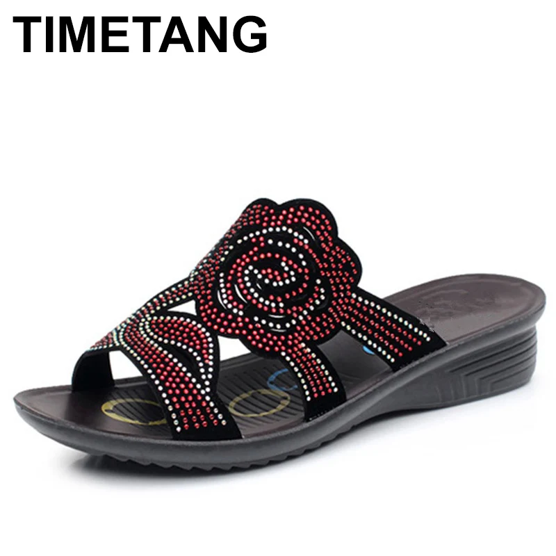 

TIMETANG Summer crystal fashion woman slippers female casual slope thick bottom slip mother slippers ladies soft bottom slippers