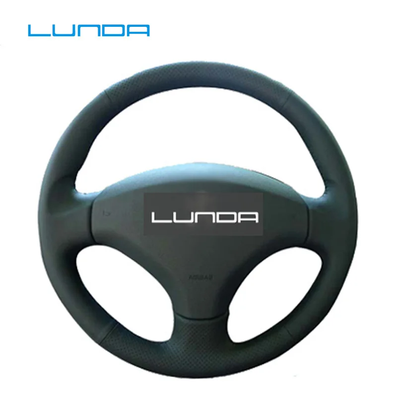 LUNDA Black Leather Hand stitched Car Steering Wheel Cover