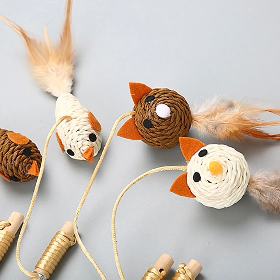 Buy Cat Pet Toys Feather Wand Kitten Handmade Wooden