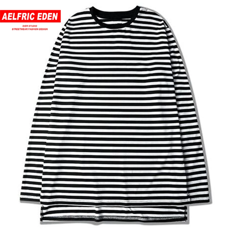 Aelfric Eden Мужская мода черно-белая футболка Повседневная полосатая футболка с длинным рукавом для мужчин Каратель базовые полосатые футболки рубашки SNL090