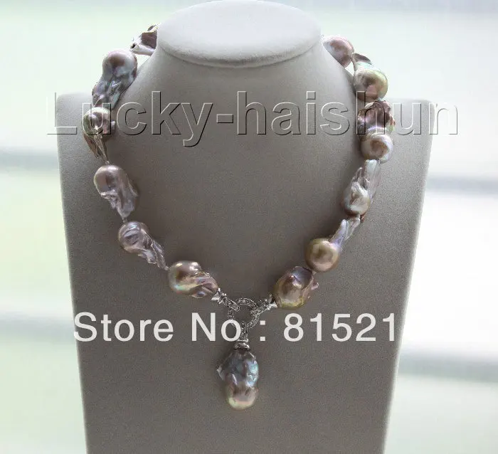 

FREE SHIPPING>>>@@ > N245 luster 17" 29mm purple Reborn keshi pearls necklace Platinum Plated clasp