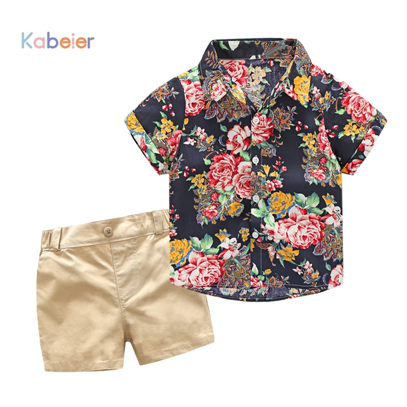 

Children Boy Clothes 2018 New Sets Kids 2pcs Short Sleeves T-Shirt Toddler Suits Print Shorts Child Clothing Suits Flowers shirt