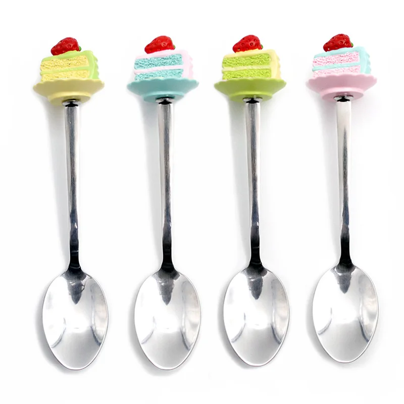 4pcs/lot Vintage Trayed Cake Design Mini Spoons Set Stainless Steel Cake Salad Dessert Spoon Kitchen Tableware