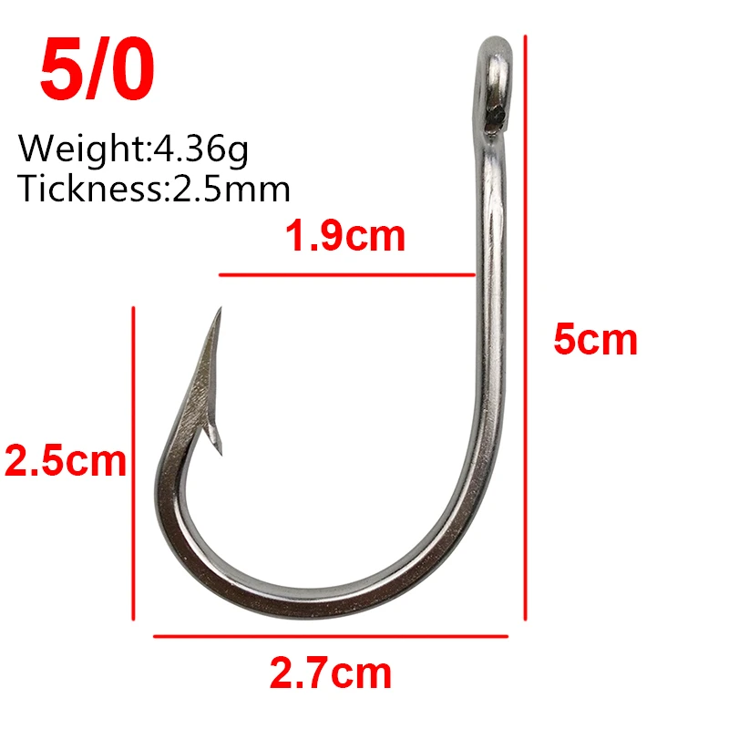 Hyaena 5pcs Stainless Steel Fishing Hook Sharp Big Thick Tuna 7691