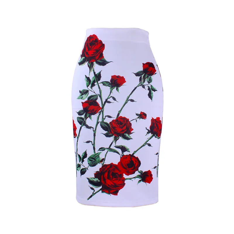 Очаровательные красные розы печати женские Облегающие юбки-карандаш Леди миди saias женские faldas mujer Девушки Тонкий низ S-4XL - Цвет: WWP0031