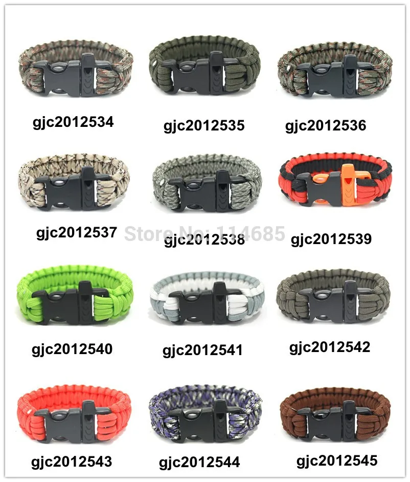 DHL free shipping 550 Paracord Parachute Cord Lanyard Survival Bracelet Whistle Buckle Paracord bracelet