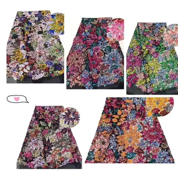 

2019 New style French net lace fabric 3D flower Sequins African tulle mesh lace fabric high quality african lace fabric