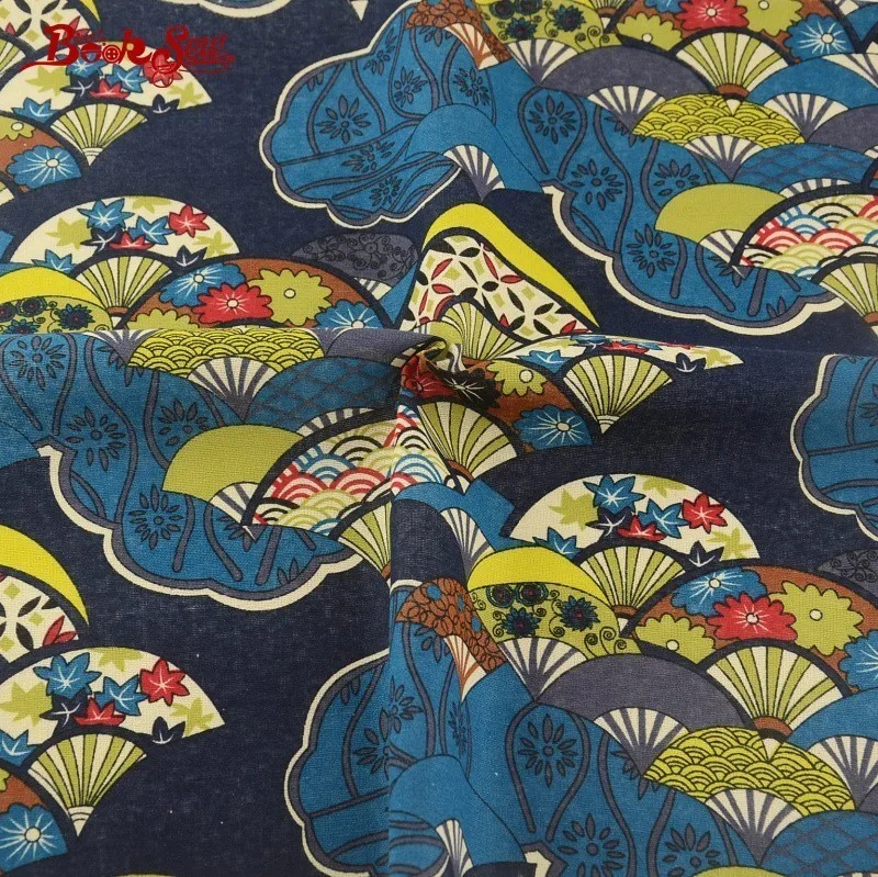 

Booksew Natural Cotton Linen Fabric Chinese Fans Pattern For Tablecloth Pillow Bag Curtain Cushion Sewing Material Home Textile