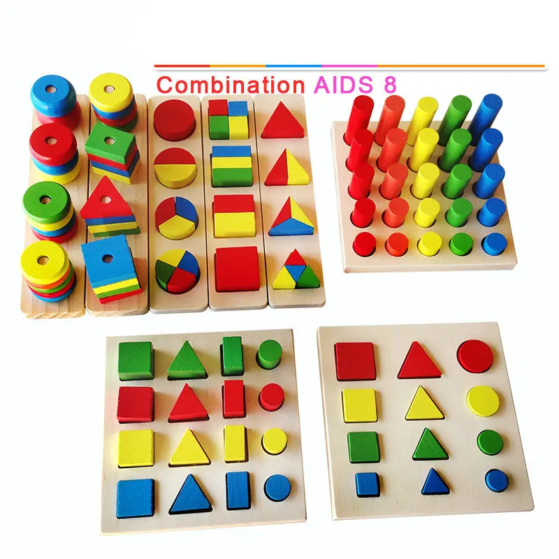 

Free shipping , children's makeup, geometric building blocks, montessori teaching AIDS, 8 sets, wooden toys, educational toys