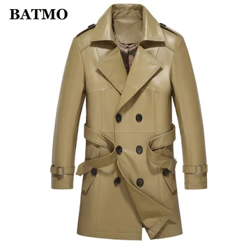 

BATMO 2019 new arrival 100% natural cow leather jackets men,men's Double Breasted leather trench coat,P-06-2322