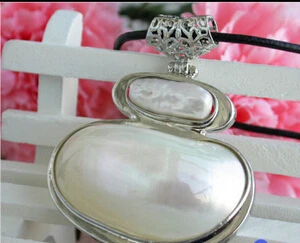 

N3581 Big 48mm white mabe keshi pearl necklace crescent pendant % Discount AAA