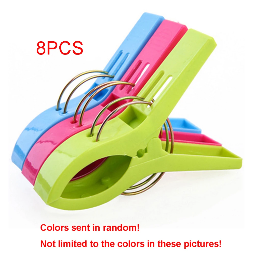 

Hot 8pcs Drying Clothes Spring Clamp Color Plastic Laundry Clothespin Beach Towel Pins Hangers Large Clips Random Color #20