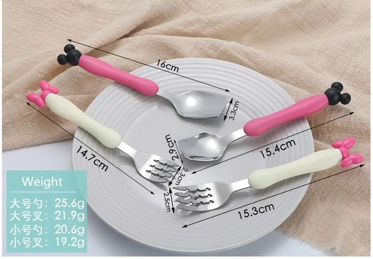 2 шт. нержавеющая сталь набор ложка и вилка Kawaii Микки и Минни Маус набор посуды для детей мультфильм кухня интимные Аксессуары Инструмент