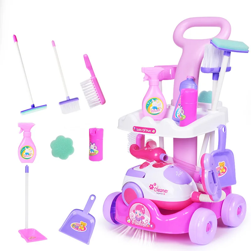 

[Funny] kids simulation electronic sounding vacuum cleaner Broom mop car sets game tools Pretend play clean room baby toy