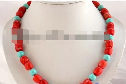 

Jewelr 006188 nature pillar red coral round turquoise necklace