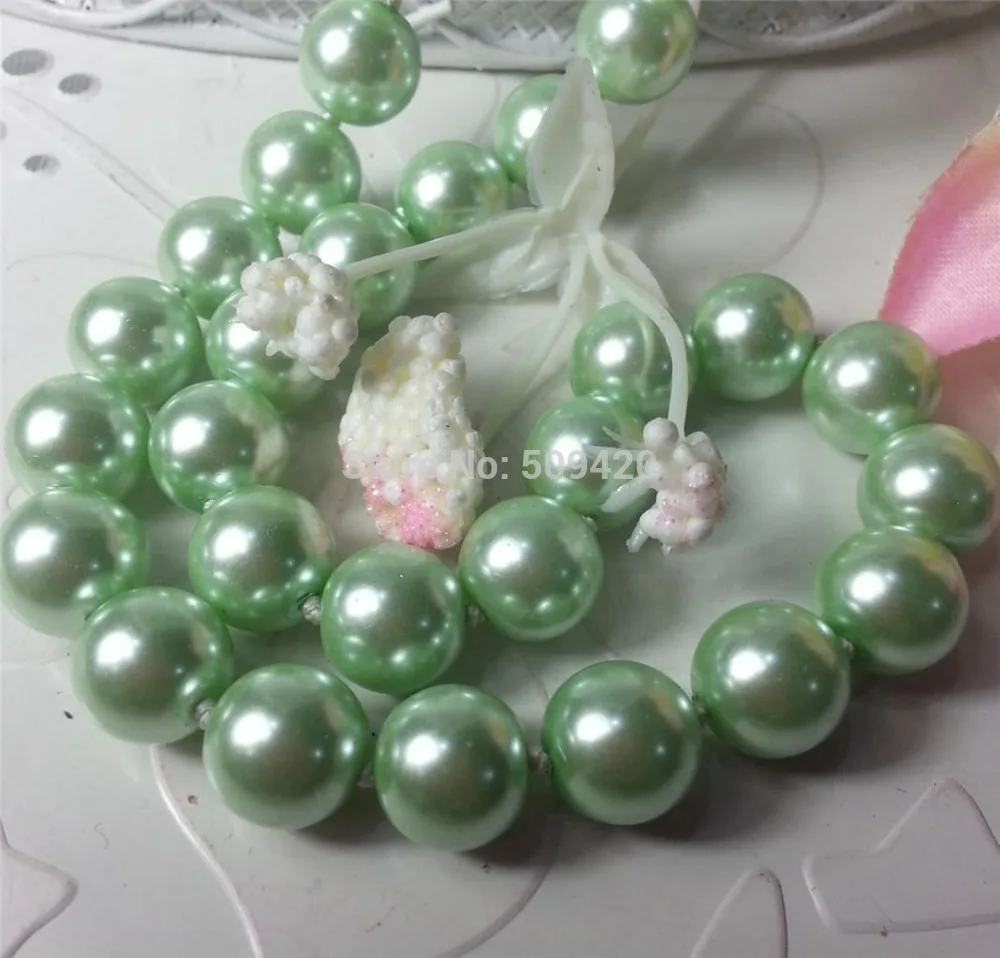 

Free Shipping Wholesale>beautiful! 10mm pink green Ocean Sea Shell Pearl Necklace 18