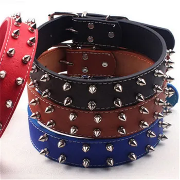 

US Large Dog Collar Leather Pitbull Rivet Spiked Studded Pet Collar Mastiff