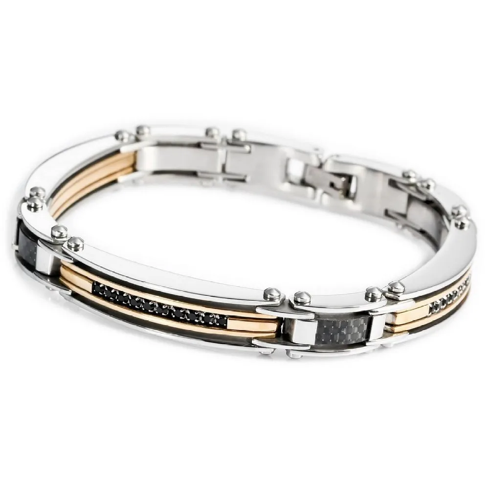 Men's Stainless Steel Bracelet Links zircon silver gold black style and