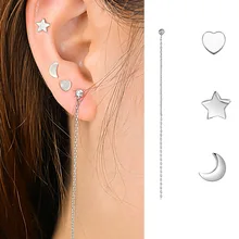 Crazy Feng звезда серебряного цвета и луна серьги-гвоздики комплект ювелирных изделий дамы кристалл цепи линии серьги аксессуары для влюбленных 4 шт./лот