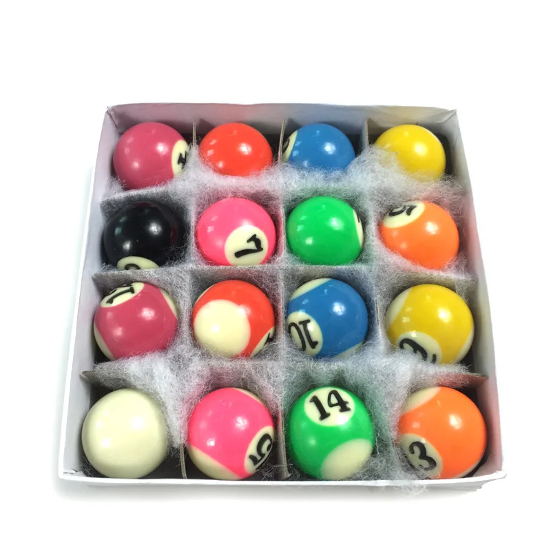 Promotion Colorful 25mm hard resin full set billiard balls for Children Pool Table 16pcs kids complete set of balls China
