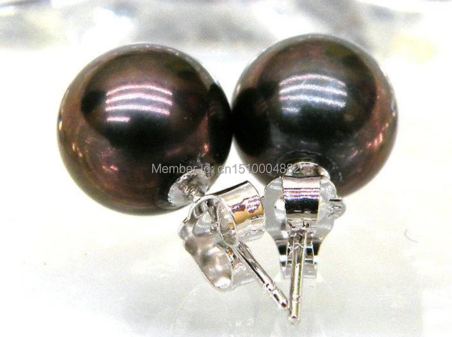 

shitou 00177 Fine round AAA+++ 8.5mm 9mm peacock black south sea pearl earring 14K