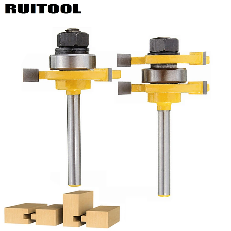 2pcs/set 1/4'' Woodworking Milling Cutter T style Tongue Groove Router