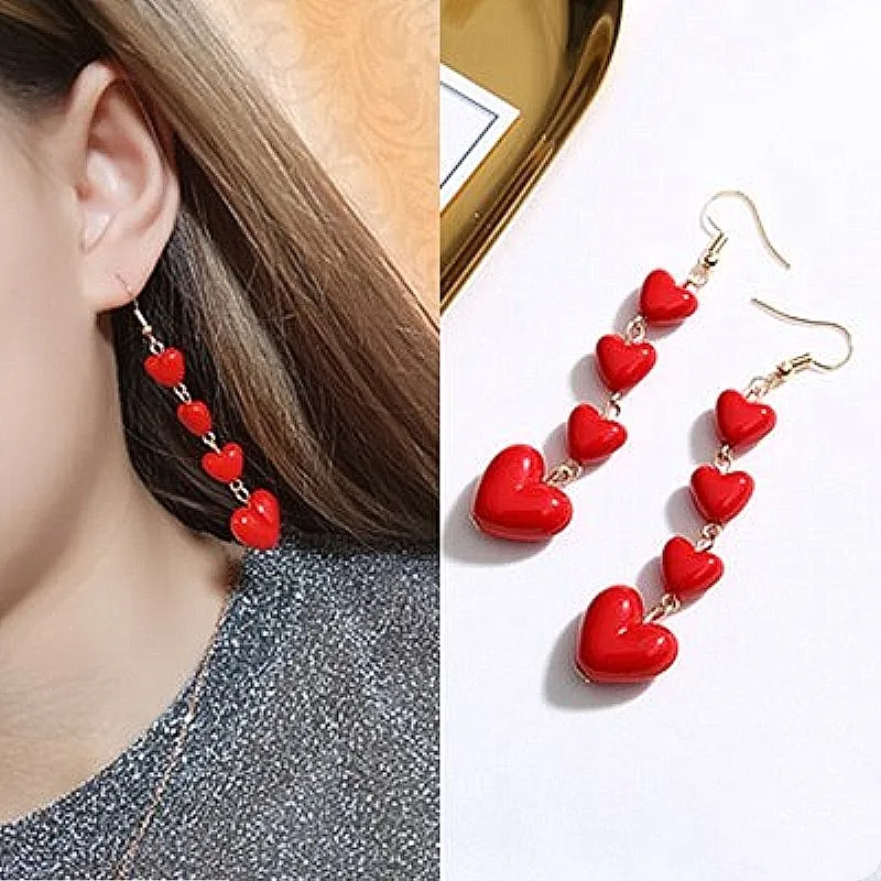 Long Love Heart Earrings Korean Tassel Drop Earrings for Women Girls Fashion Party Dangle Jewelry Gifts