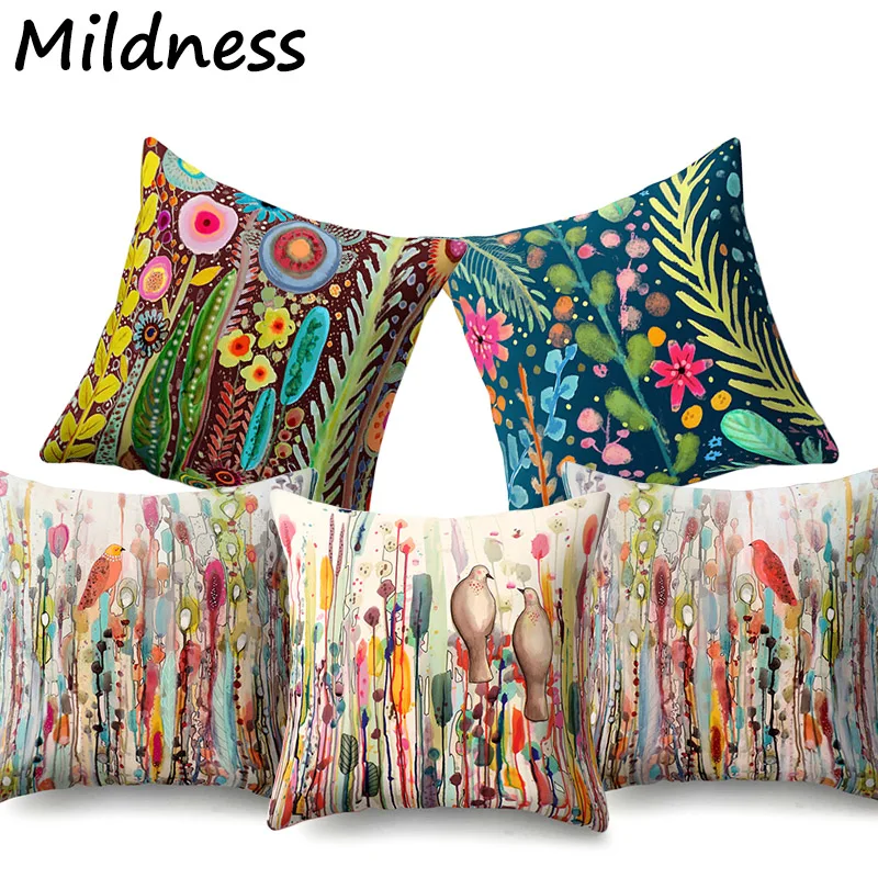 

Flower Bird Printed Polyester Cushion Cover Decorative Office Home Throw Pillow Cover Cojines Kussenhoes Almofada Coussin
