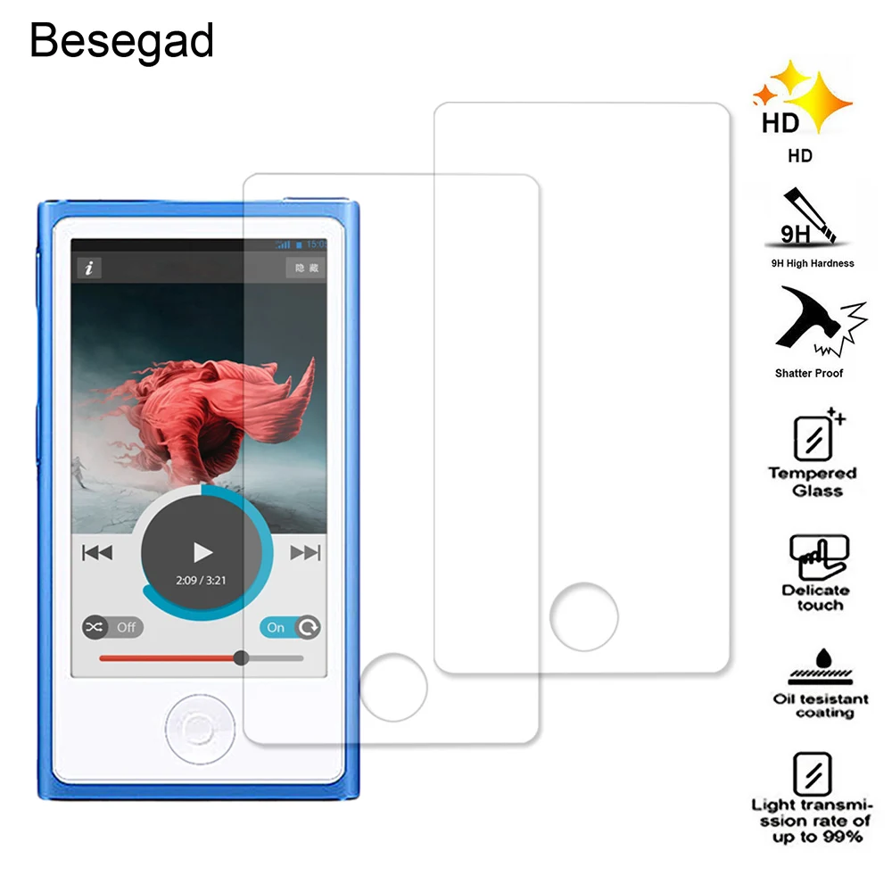

Besegad 2PCS Ultra Thin 2.5D Anti-Scratch High Definition Tempered Glass Screen Protector Film for Apple iPod Nano 7 8 Gadgets