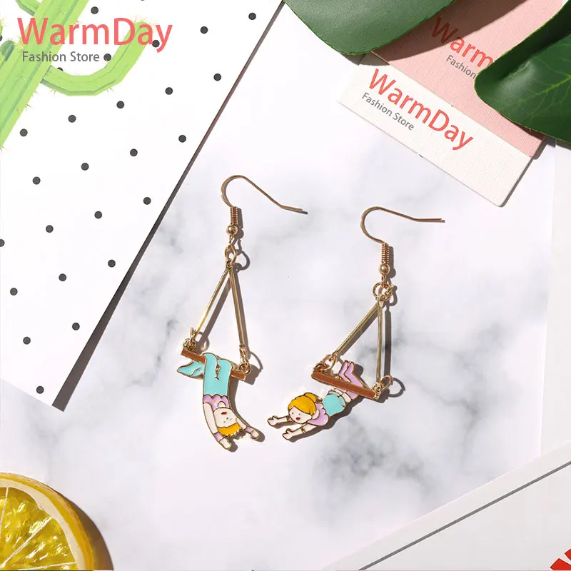 

warmday 2019 korean kawaii e girl style asymmetrical earrings colorful jewelry for women elegant trendy fashion party tassel