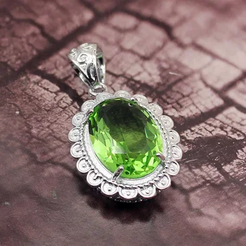 

Glowing Unique Oval Shiny Green Topaz Silver Color Necklace Pendants 38MM AK182
