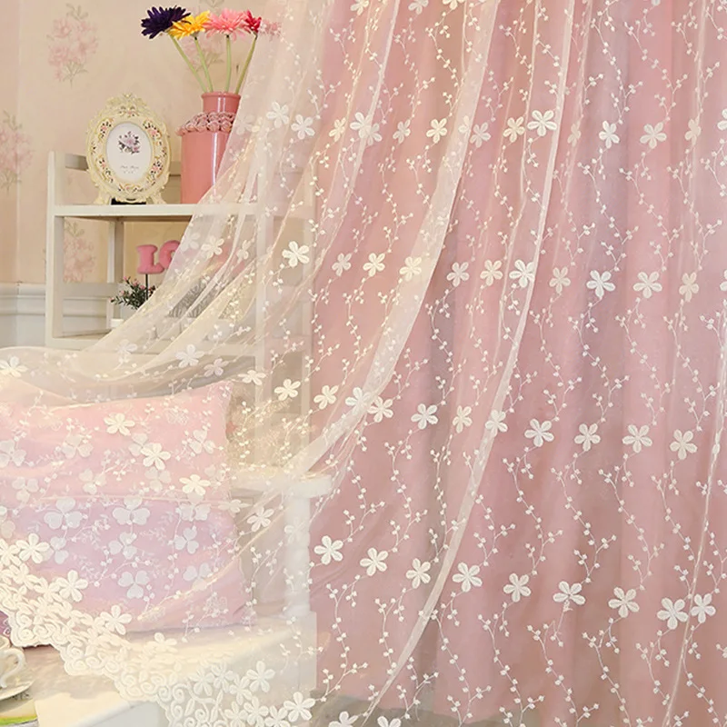 

Window Screen Embroidery Yarn Nordic Wind Pink Milk Screen Window Finished Curtains for Living Dining Room Bedroom