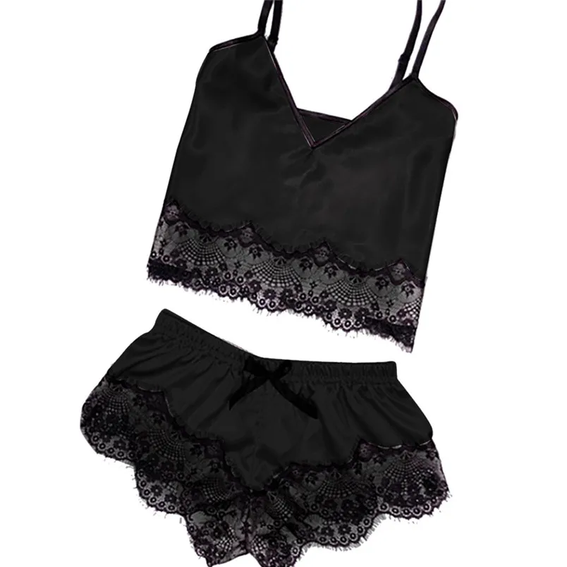 Sexy WomenWomens Sexy Satin Sling Sleepwear Lingerie Lace Bowknot Nightdress Underwear Conjuntos De Mujer 40JA (13)