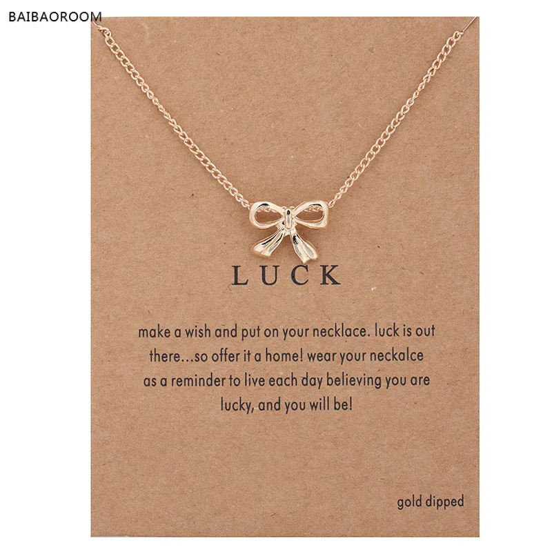 Hot Sale Sparkling Luck Bowknot Pendant necklace gold plated Clavicle Chains Statement Necklace Women Jewelry(Has card)