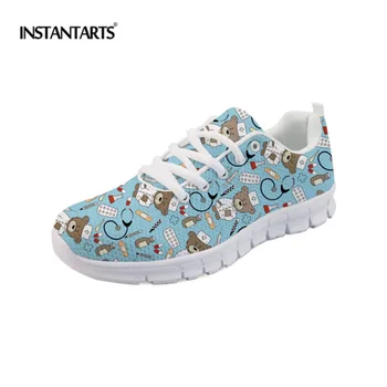 

INSTANTARTS Cute Cartoon Nurse Sneakers Women Casual Lace Up Flats Shoes Dentist Comfortable Zapatillas Mujer Woman Tenis Female