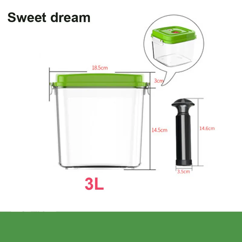 

Vacuum Food Sealer Square Plastic Container Large capacity Tea Caddies Box With Pump 500ML 1400ML 3000ML